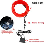 EL Wire Interior LED Strip Lights, 10FT/3M USB Auto Neon Light With Sewing Edge, Electroluminescent Ambient Lighting Kit, Fuse Protection, Car Decoration Accessories (Red/10FT)