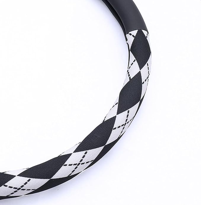 Lattice Car Steering Wheel Cover Microfiber Leather Non-Slip Comfort Universal 15 inch Checkered Plaid Wheel Protector for Truck, SUV, Cars (Green)