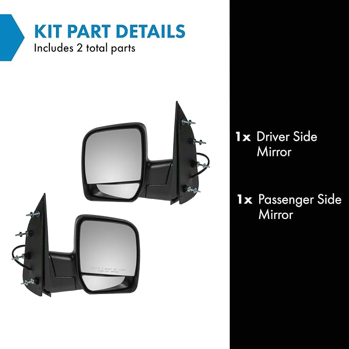 2 Piece Driver and Passenger Side Mirror Assembly Set Electric Adjustment Non-Heated No Memory Black Compatible with 2003-2006 Ford E150 2003-2005 E150 E250 E350 Club Wagon E350 E450 2003 E550