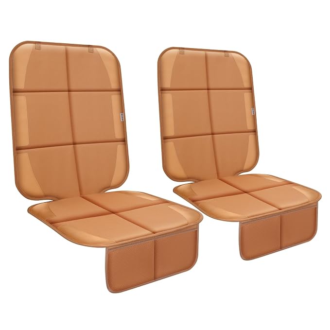 Car Seat Protector for Child Car Seat, Durable 600D Fabric Waterproof Car Seat Cover with Thick Pad Non-Slip Backing，No Imprints (Tan-2 pcs)