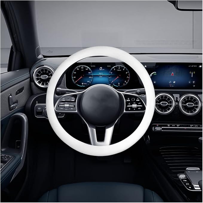 Car Silicone Steering Wheel Cover, Soft Anti-Slip Auto Steering Wheel Protector Fit 14 Inch, Universal Vehicle Interior Accessories for Cars, SUVs, Trucks, and Vans (White)