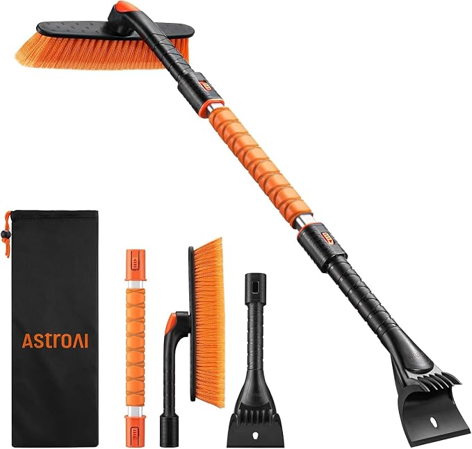 39.37" Ice Scrapers for Car Windshield and Snow Brush with Foam Grip and 360° Pivoting Brush Head for Christmas Car Auto Truck SUV(Orange)