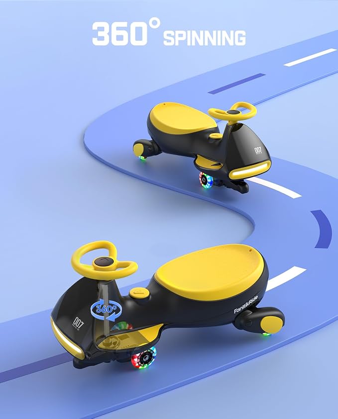 N7 Pro Electric Wiggle Car with Pedal, Rechargeable Battery, CyberWiggle, 2 in 1 Swing Car, 2 Speeds Max 4 Mph, Anti-Rollover, Flashing Wheels, Bluetooth, Ages 3+, 150 Lbs,Yellow