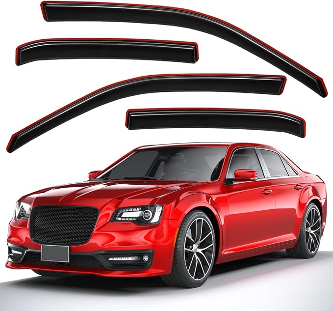 Extra Durable Clip-on in-Channel Auto Vent Window Visor, Fits 2011-2023 Chrysler 300, UV Protection Rain Guard, Original Wind Deflector, No-Drill Easy Install, Dark Smoke, 4-Pcs