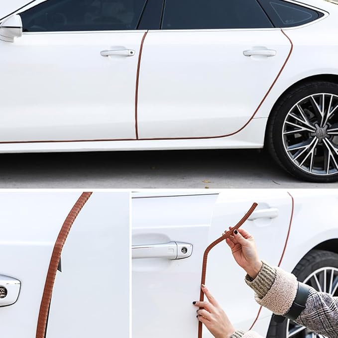 Car Door Protector Edge Guards, Universal Rubber Seal U Shape Car Door Protection, Aluminum Boat Edge Trim Guards No Glue Required, Exterior Accessories Fit for Most Cars (Coffee/16FT)