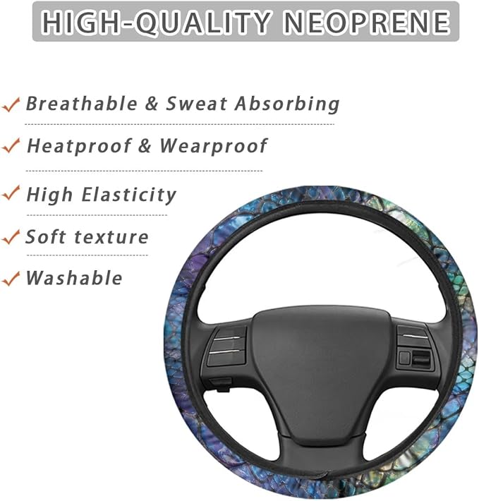 Auto Steering Wheel Covers Comfort Anti-Slip Safety Stretch-on 14-15 inch, Colorful Snake Skin Easy Fix Machine Washable Steering Wheel Protection