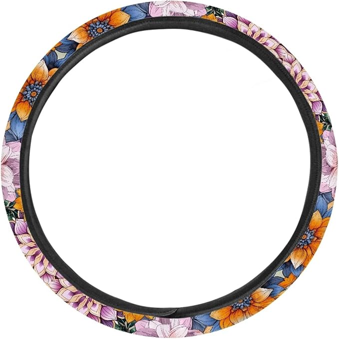 Sports Style Car Steering Wheel Cover Colorful Bohemian Flower Pattern Auto Wheel Cover for SUV Van Car Truck Vehicle Wheel Protector Steering Wheels Accessories