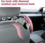 4PCS Bling Car Seat Headrest Hook, Crystal Rhinestone Backseat Hanger Organizer for Purse Handbag Umbrella, Shiny Auto Interior Seat Back Storage Holder Hook, Universal Fit (White)