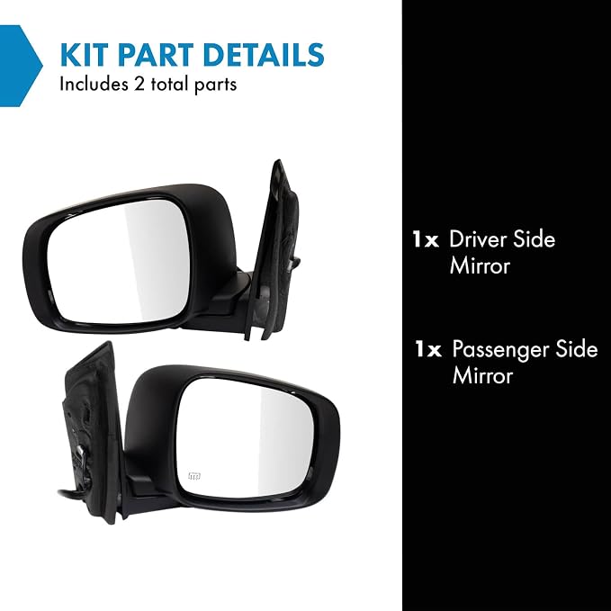 Driver and Passenger Side Mirror Set Power Heated Power Folding Smooth Black Compatible with 2008-2016 Chrysler Town & Country 2008-2009 Dodge Grand Caravan CH1320385 CH1321385