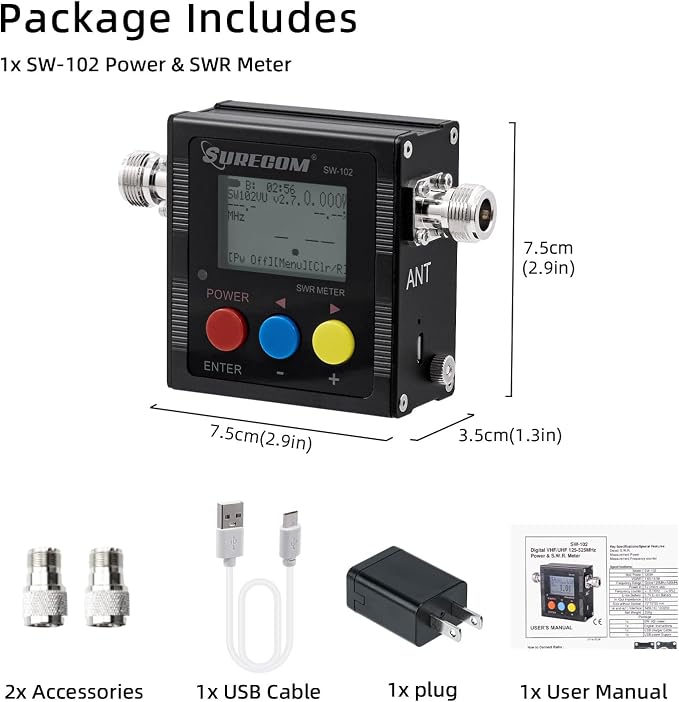 Surecom SW-102 Digital VHF/UHF 125-525Mhz Antenna Power & SWR Meter