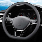 D-Shaped Car Steering Wheel Cover for Volkswagen VW Atlas Tiguan ID.4 Taos Passat Golf Jetta Beetle Polo GTI CC Touareg SE SEL R-line S Cross Sport Accessories, 2026 Leather Black