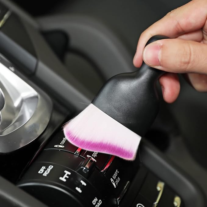 Car Interior Detailing Brush,Soft Bristle Cleaning Brush Car Detailing Brush Dusting Brush,Car Interior Cleaning Tool,Auto Detail Brush Car Dash Duster Brush (Black&Purple with Cap)