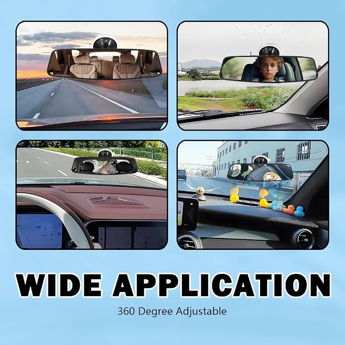 HD Suction Cup Rear View Mirror,360° Adjustable Automotive Interior Mirrors for Observing Kids and Reducing Blind Spots,Essential Car Rearview Mirror Replacement for Most Vehicle