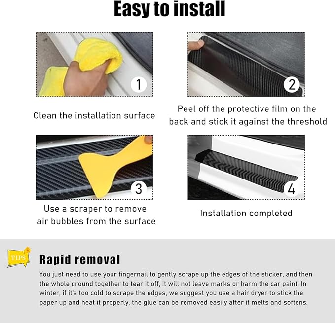 4 PCS Car Door Sill Protectors, Anti Scratch Carbon Fiber Auto Threshold Cover Strips, Decorative Door Entry Edge Scuff Sticker Universal for Most Vehicles, Car Accessories (Black 3D)