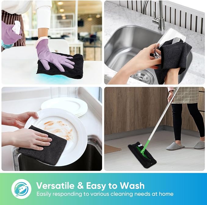 Black Microfiber Cleaning Cloth, 12 Pack Premium Microfiber Towels for Cars, Lint Free, Scratch-Free, Highly Absorbent, Reusable Cleaning Rags for Car, Household, Kitchen, Window, 11.5"X11.5"