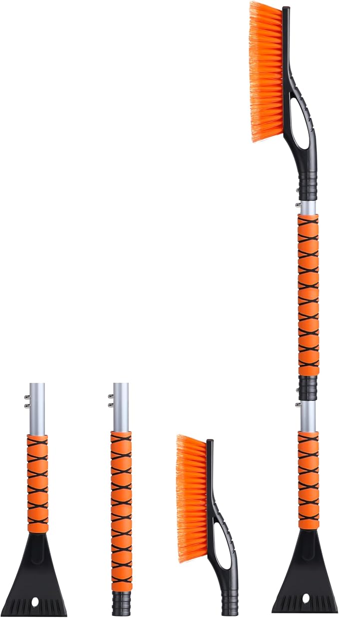 43" Ice Scrapers for Car Windshield | 3 Parts Detachable Telescopic Snow Brush for Car, Trucks, SUV | Long Snow Scraper with Brush | Car Winter Accessories
