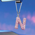 Bling Pink Car Accessories for Women Letter Charm, Rainbow Color Rear View Mirror Cute Crystal Pendant Car Decorations, Lucky Gifts Diamond Rhinestone Charm Letter N