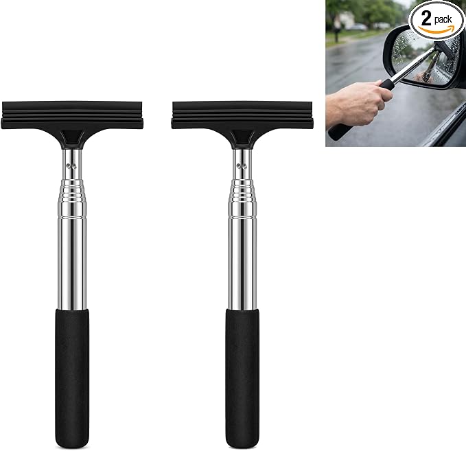 Retractable Car Rearview Mirror Wiper, Telescopic Side Mirror Squeegee, Anti-Fog Rain Cleaning Tool with Rubber Layered Head, Portable Auto Accessory for Cars, SUVs, Trucks (Black)