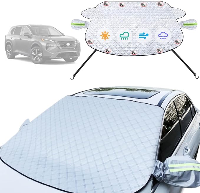 Car Windshield Cover For Ice And Snow Compatible with Nissan Rogue 2025 2024 2023-2008 New Upgraded Custom Fit Magnetic Windproof Sunshade Cover 4-Layer Protection Ice, UV,Frost Wiper & Mirror Covers