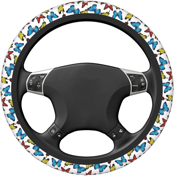 Universal 15-Inch Steering Wheel Cover, Colorful Butterfly Print Neoprene Car Handle Protector, Non-Slip & Durable Auto Decor, Breathable Steering Wheel Wrap for Men and Women