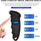 Digital Tire Pressure Gauge, 150PSI 4 Settings High Accuracy Tire Gauge with Backlit LCD and Non-Slip Grip, Easy to Read Air Pressure Gauge for Cars, Trucks and Bicycles (Black)