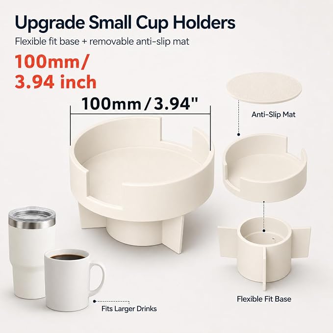 Couch Cup Holder Adapter – Universal Sofa Drink Expander for Large Mugs, Tumblers & Bottles – Spill-Proof Recliner Caddy for Living Room, RV & Boat (Gray, Base 70-92MM(2.75-3.62IN))