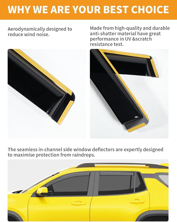 in-Channel Window Rain Guards Fit for Chevy Equinox 2025 2026(NOT for EV) Rain Guards Extra Durable Side Window Deflectors Visors Vent Visors Low Profile Vent Shades Car Accessories-4pcs