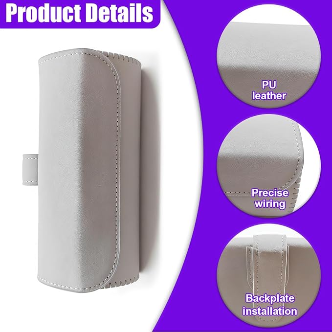 Sunglasses Holder for Car Sun Visor, Leather Car Sunglass Holder with Hidden Magnetic Closure, Clip On Glasses Case, Universal Storage Box Organizer Accessories (Gray)