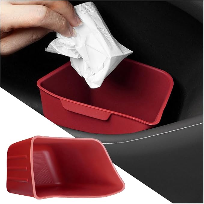 Car Trash Can, Silicone Portable Vehicle Side Door Garbage Container Trash Bin, Multifunctional Auto Interior Dustbin Garbage Can Storage Organizer, Universal Fit (Right/Red)