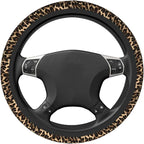 Cheetah Brown Leopard Pattern Black Hunting Steering Wheel Cover Car Accessories Cute for Women Girls Girly Universal 15 Inch Neoprene Auto Interior Decor Anti Slip Car Truck Protector