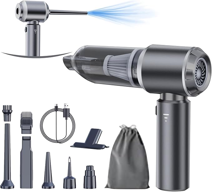 Car Vacuum Portable Cordless 20000PA High Power 4-in-1 Compressed Air Duster & Air Blower & Pump Hand Held Vacuum with Brushless Motor for Car, Home, Office,Camping Ideal Gifts for Men & Women