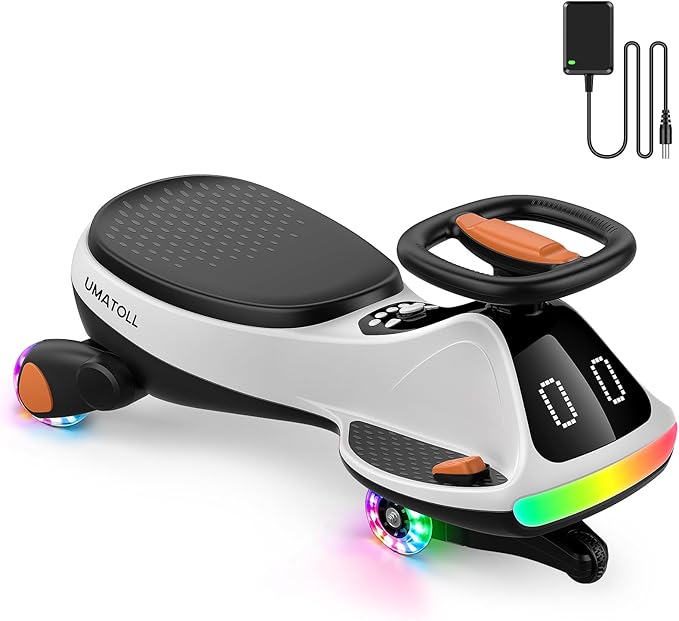 12V Electric Wiggle Car for Kids with Pedal, Display, Rechargeable Battery, LED Light, Bluetooth, Light-Up Wheels, Anti-Rollover, 2 Speeds, Ride on Toys, Birthday Gifts for Age 3+, 150Lbs