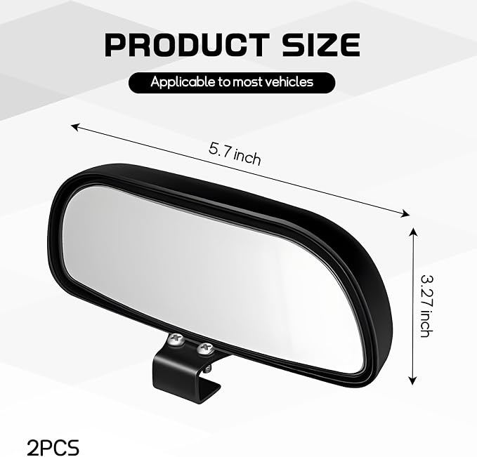 2PCS Car Blind Spot Mirror, Rectangular HD Glass Blind Spot Mirrors for Cars, 360° Adjustable Wide Angle Auto Blindspot Side Rear View Mirror, Car Accessories for SUV Truck (Screw-on, Black)