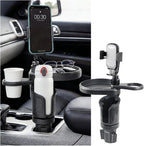 Car Cup Holder Tray, 3 in 1 Multifunctional Vehicle Food Water Bottle Phone Holder Expander Adapter with Adjustable Base, Detachable Auto Interior Food Tray Table, Universal Fit (Gray)