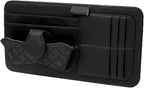 Car Sun Visor Organizer, Leather Multi-Pocket Auto Visor Storage Pouch for Sunglasses Cards License, Waterproof Car Interior Space-Saving Accessories, Universal for Most Cars (Black)