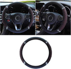 15 Inch Bling Soft Leather Car Steering Wheel Cover, Black Red | Colorful Rhinestones Design, Auto Elastic Protector for Women Girls, Crystal Diamond Car Accessories for Most Cars, SUVs