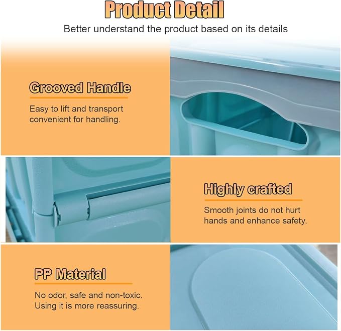 Car Trunk Organizer, Foldable Plastic Cargo Storage Box with Lid, Large Car Tool Container with Handles, Universal Automotive Organization Accessories for Camping, Groceries (Blue)