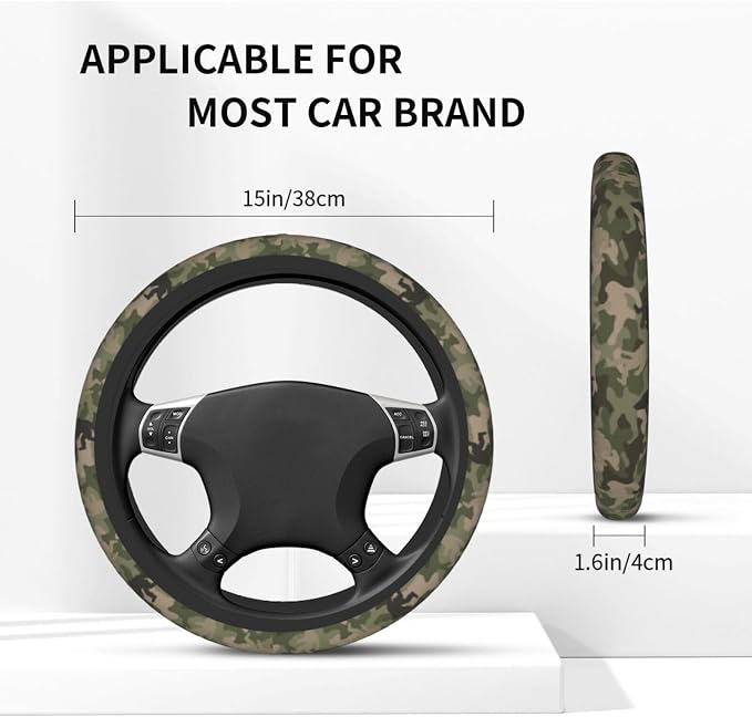 Camo Bigfoot Camo Green Hunting Steering Wheel Cover Car Accessories Cute for Women Girls Girly Universal 15 Inch Neoprene Auto Interior Decor Anti Slip Car Truck Protector