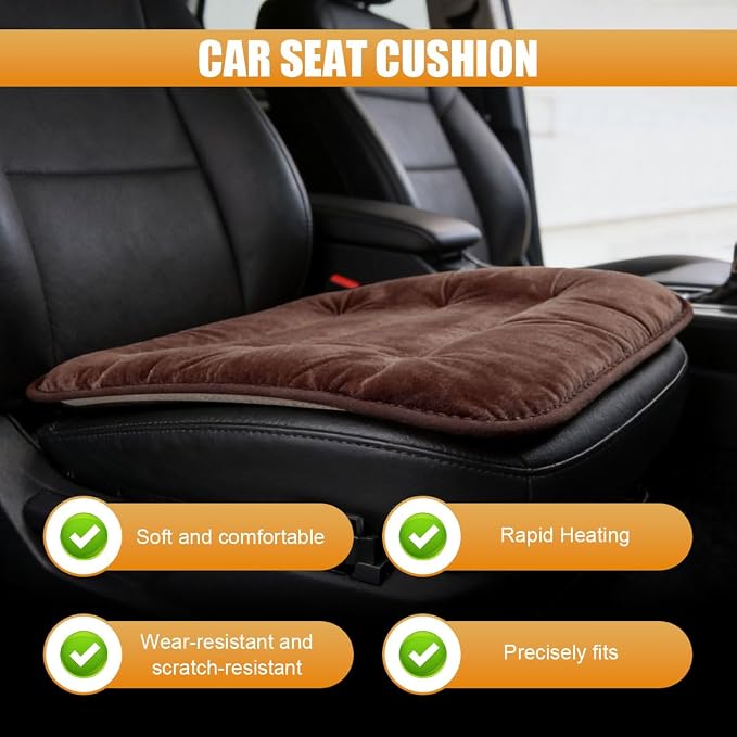 Car Seat Cushion, Breathable Soft Auto Front Seats Protector Pad for Comfortable Driving, Warm Vehicle Interior Driver Seat Non-Slip Decorative Accessory for Most Cars(Brown)