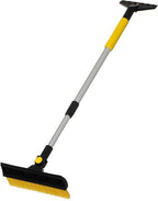 30-43" Extendable Aluminum Snow Brush with Built-in Squeegee & Ice Scraper 3-in-1 Non-Slip Foam Grip Winter Car Tool with Scratch-Free Bristles for Cars, SUVs & Trucks, Yellow