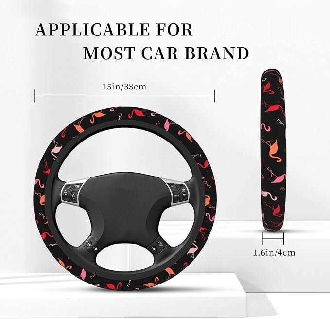 Colorful Flamingo Steering Wheel Cover Non-Slip Auto Steering Wheel Protector Car Accessories Universal Fit 15 Inches for Men Women