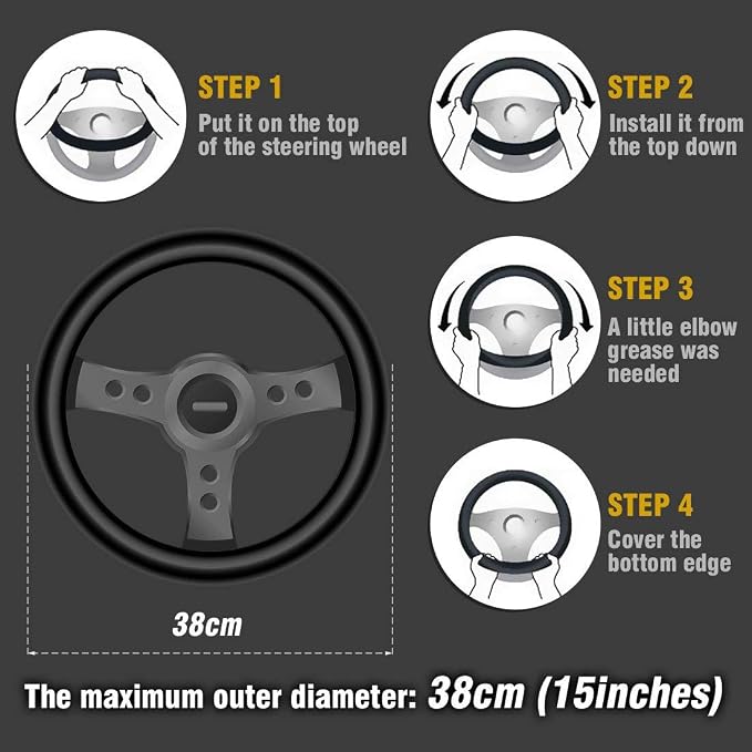 Steering Wheel Cover Universal 15 Inch Elastic Plush Soft Steering Wheel Cover for Women Men, Winter Warm, Anti-Slip, Odorless, Black