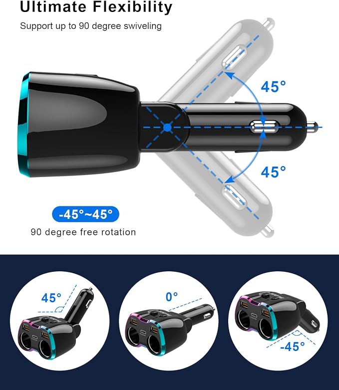 2026 Upgraded Cigarette Lighter Splitter, 180W 2-Socket Cigarette Lighter Adapter with Dual QC3.0 and 20W PD USB C Car Charger Splitter for GPS/Dash Cam/Laptop/iPad/iPhone 17/16/15/14/13/12