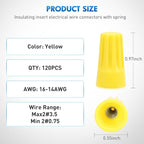 120PCS Yellow Wire Connectors Kit 16-14 AWG Electric Wire Caps Insulating Insert Twist Electrical Wire Terminal with Spring for Connect Electrical Wiring Automotive Car Truck Boats Marine
