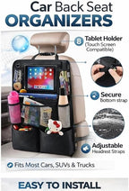 LILTOM Car Back Seat Protector with Organizer, 19"x27" XL Kick Mats, Waterproof, 3 Pockets, 2-Pack (Black - 8 Pocket)