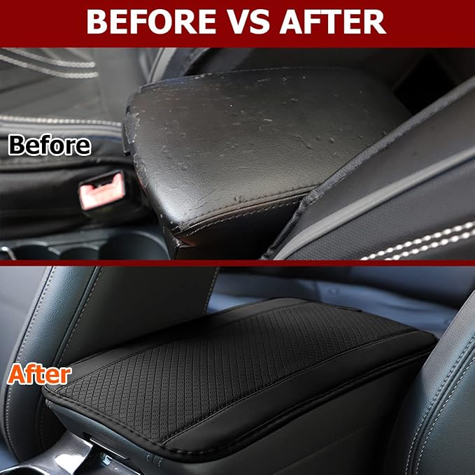 Car Armrest Storage Box Mat, Fiber Leather Car Center Console Cover, Car Armrest Seat Box Cover Accessories Interior Protection for Most Vehicle, SUV, Truck, Car (Black)