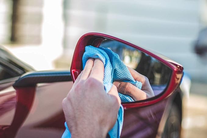 Diamond Weave Glass & Window - Detailing Towels to Polish Mirrors & Chrome, Snakeskin Like Texture, Lint-Free, Streak-Free, 280gsm, 16in. x 24in, Light Blue (5-Pack)