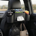 Car Seat Back Organizer with Headrest Hooks, Premium Nappa Leather Backseat Storage Pockets for Match Day Tailgating, Space Saving Auto Interior Travel Accessories Holder Fits Most Vehicles (Black)
