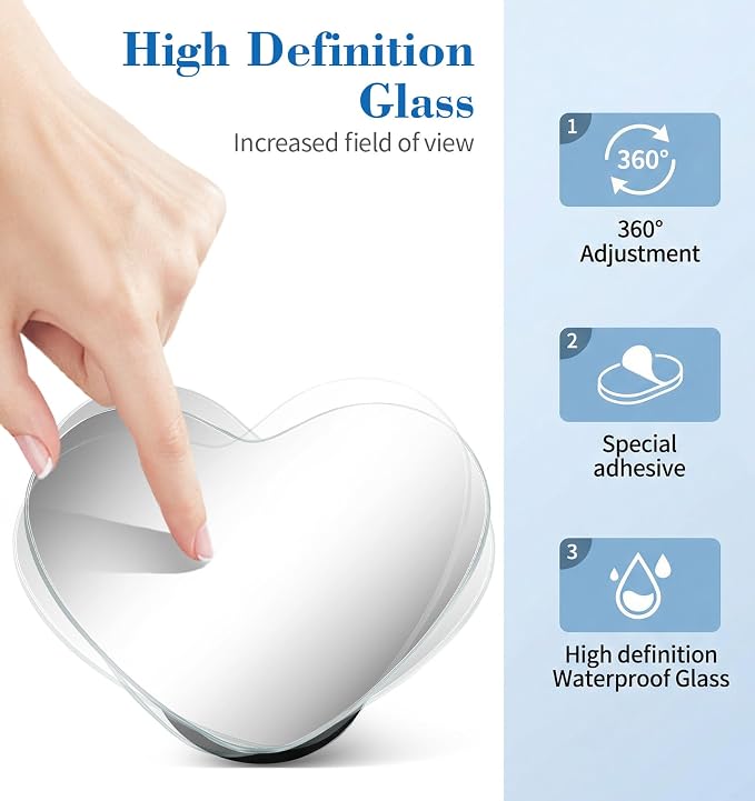 2 Pcs Heart Shaped Blind Spot Mirror, Heart for Car Mirror Accessories Blind Spot for Cars High Definition Glass Frameless Convex Side Mirrors, Stick-On Wide Angle Rear View for SUVs, Truck & RV