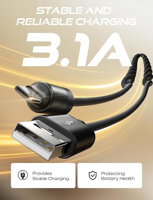 Coiled USB C Cable, 2 Pack for Android Auto & CarPlay Cable, Short USB A to USB C Cable C Gifts for Men Women ompatible with iPhone 17/16/15, Samsung Galaxy S25/S24/S23 A15/A14, Space Black 4FT